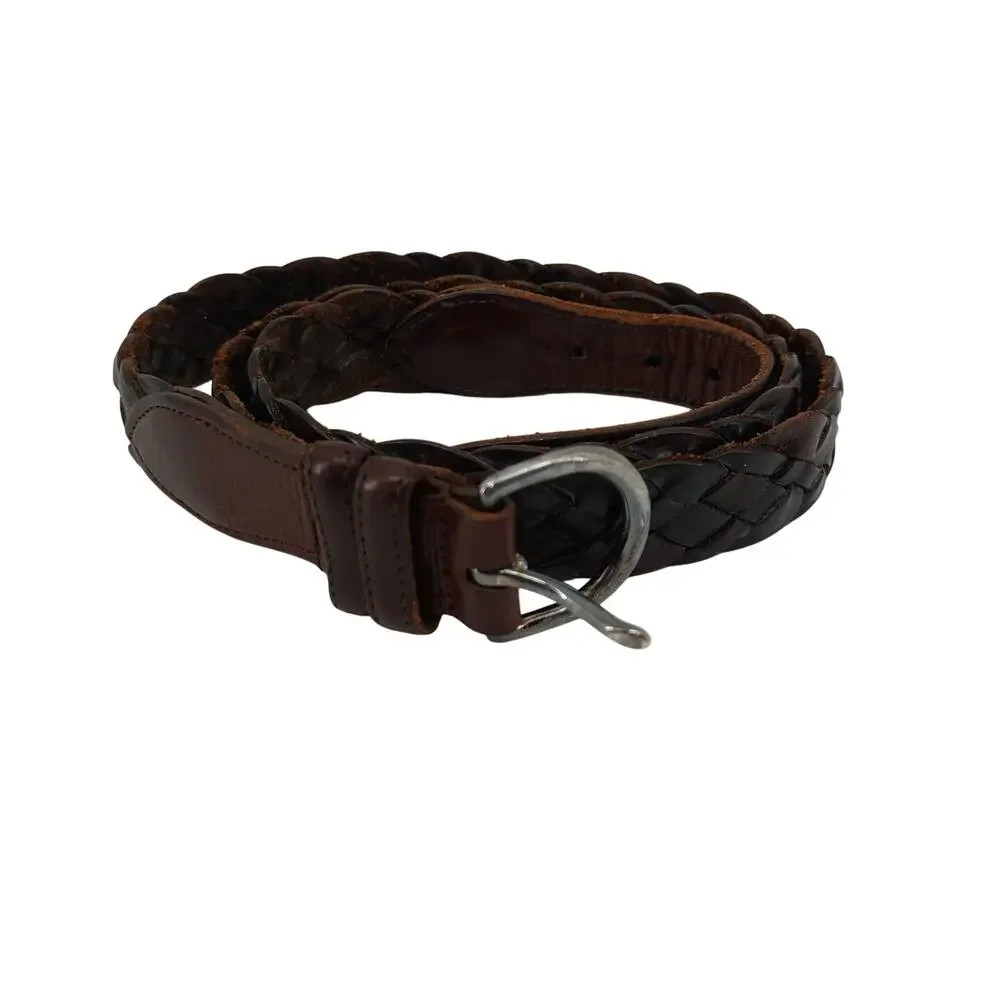 Coach Men's Size 40 Brown Leather Belt Casual Braided Weaved